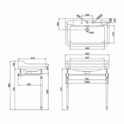 Burlington Edwardian Basin With Chrome Wash Stand 800mm Wide 3 Tap Hole