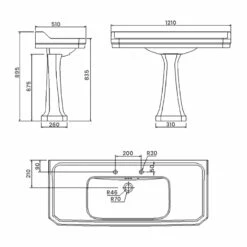 Burlington Edwardian Basin With Full Pedestal 1200mm Wide - 2 Tap Hole -HEATANDPLUMB Sales burlington edwardian basin b192th p6 2
