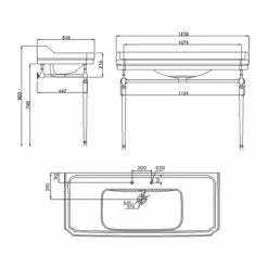 Burlington Edwardian Basin With Chrome Wash Stand 1200mm Wide - 2 Tap Hole