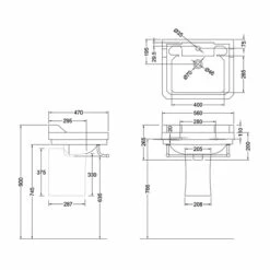 Burlington Edwardian Basin With Semi Pedestal Excluding Towel Bar 560mm Wide 1 Tap Hole -HEATANDPLUMB Sales burlington edwardian basin b41th p8 2 1