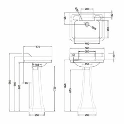 Burlington Edwardian Basin With Regal Full Pedestal 560mm Wide 2 Tap Hole