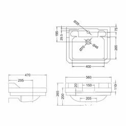 Burlington Edwardian Basin With Towel Rail 560mm Wide 2 Tap Hole