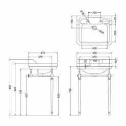Burlington Edwardian Basin With Chrome Wash Stand 560mm Wide 2 Tap Hole