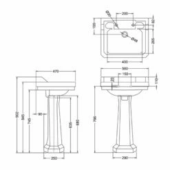 Burlington Edwardian Basin With Full Pedestal 560mm Wide 2 TH - Jet Black