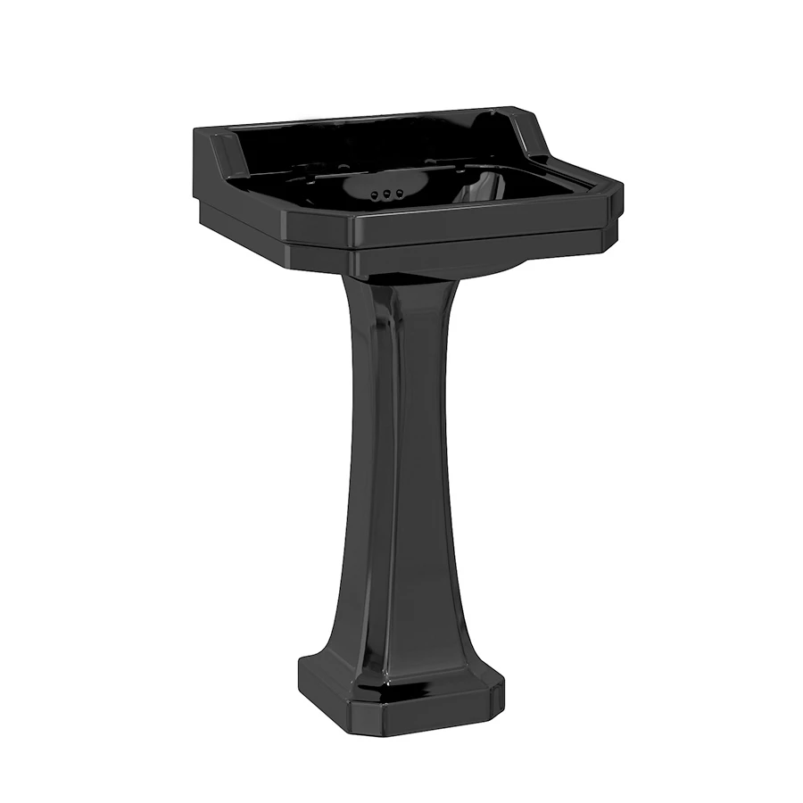 Burlington Edwardian Basin With Full Pedestal 560mm Wide 2 TH - Jet Black 4 Burlington Edwardian Basin With Full Pedestal 560mm Wide 2 TH - Jet Black - Image 2