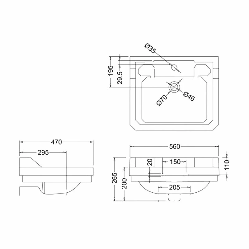 Burlington Edwardian Basin With Towel Rail 560mm Wide 1 Tap Hole 5 Burlington Edwardian Basin With Towel Rail 560mm Wide 1 Tap Hole - Image 3