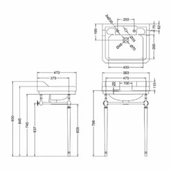 Burlington Edwardian Basin With Chrome Wash Stand 560mm Wide 3 Tap Hole