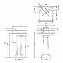 Burlington Edwardian Basin With Full Pedestal 560mm Wide 3 TH - Jet Black 9 Burlington Edwardian Basin With Full Pedestal 560mm Wide 3 TH - Jet Black -HEATANDPLUMB Sales burlington edwardian basin b43thjet p1jet 1 1
