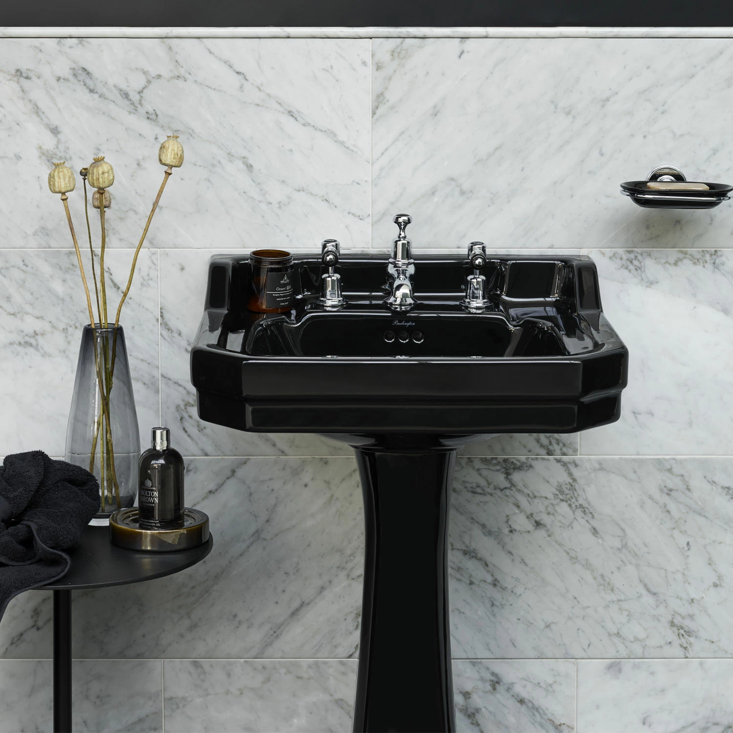 Burlington Edwardian Basin With Full Pedestal 560mm Wide 3 TH - Jet Black 7 Burlington Edwardian Basin With Full Pedestal 560mm Wide 3 TH - Jet Black - Image 5