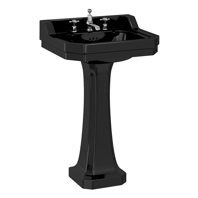 Burlington Edwardian Basin With Full Pedestal 560mm Wide 3 TH - Jet Black 4 Burlington Edwardian Basin With Full Pedestal 560mm Wide 3 TH - Jet Black - Image 2