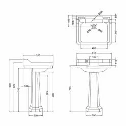 Burlington Edwardian Basin With Full Pedestal 610mm Wide 1 Tap Hole