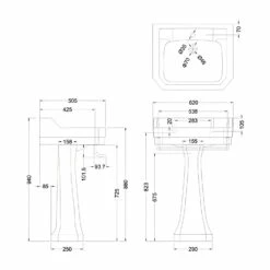 Burlington Edwardian Basin With Regal Full Pedestal 610mm Wide 1 Tap Hole