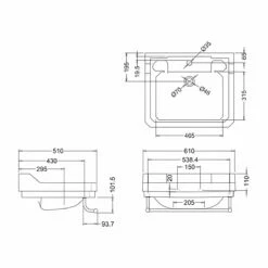 Burlington Edwardian Basin With Towel Rail 610mm Wide 1 Tap Hole