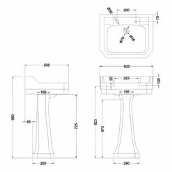 Burlington Edwardian Basin With Regal Full Pedestal 610mm Wide 2 Tap Hole