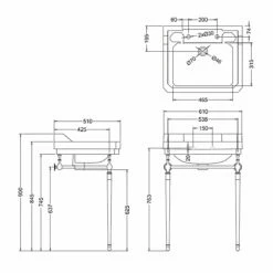 Burlington Edwardian Basin With Chrome Wash Stand 610mm Wide 2 Tap Hole