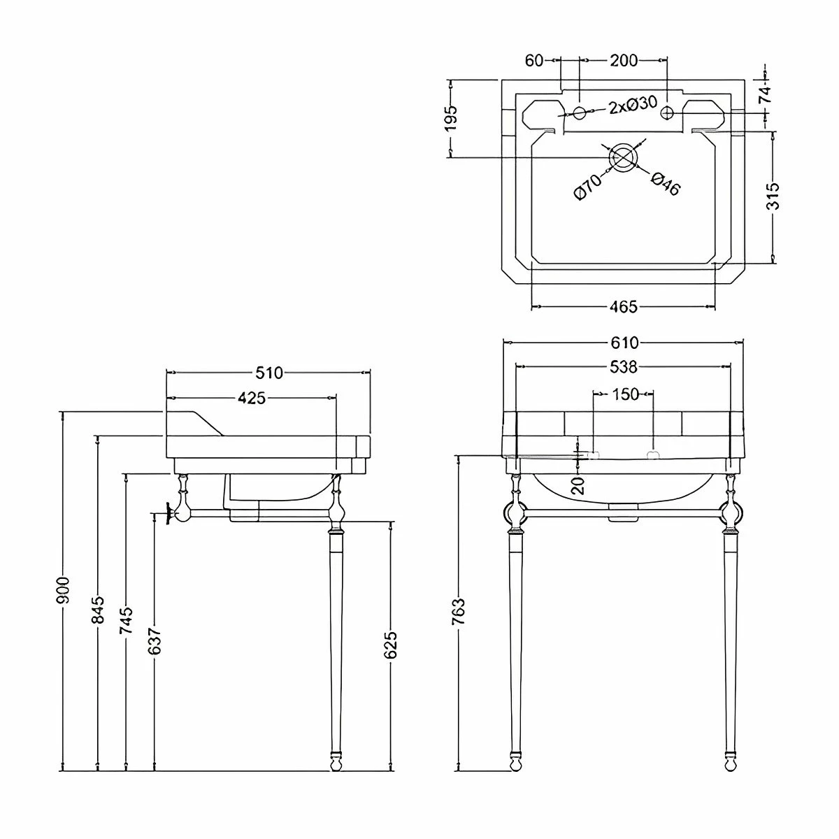 Burlington Edwardian Basin With Chrome Wash Stand 610mm Wide 2 Tap Hole 3 Burlington Edwardian Basin With Chrome Wash Stand 610mm Wide 2 Tap Hole
