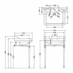 Burlington Edwardian Basin With Chrome Wash Stand 610mm Wide 3 Tap Hole