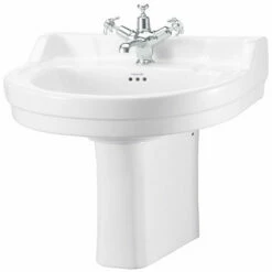 Burlington Edwardian Round Basin With Semi Pedestal 560mm Wide 1 Tap Hole