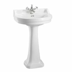 Burlington Edwardian Round Basin With Regal Full Pedestal 560mm Wide 1 Tap Hole