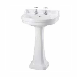 Burlington Edwardian Round Basin With Full Pedestal 560mm Wide 2 Tap Hole