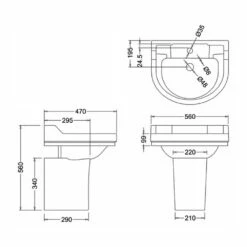 Burlington Edwardian Round Basin With Semi Pedestal 560mm Wide 2 Tap Hole