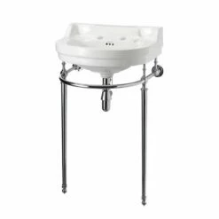 Burlington Edwardian Round Basin With Regal Chrome Wash Stand 560mm Wide 2 Tap Hole