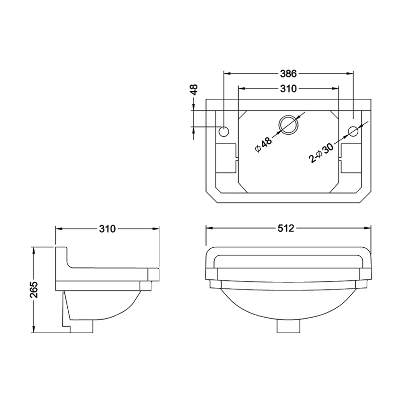 Burlington Edwardian Rectangular Cloakroom Basin 510mm Wide 2 Tap Hole 6 Burlington Edwardian Rectangular Cloakroom Basin 510mm Wide 2 Tap Hole - Image 4