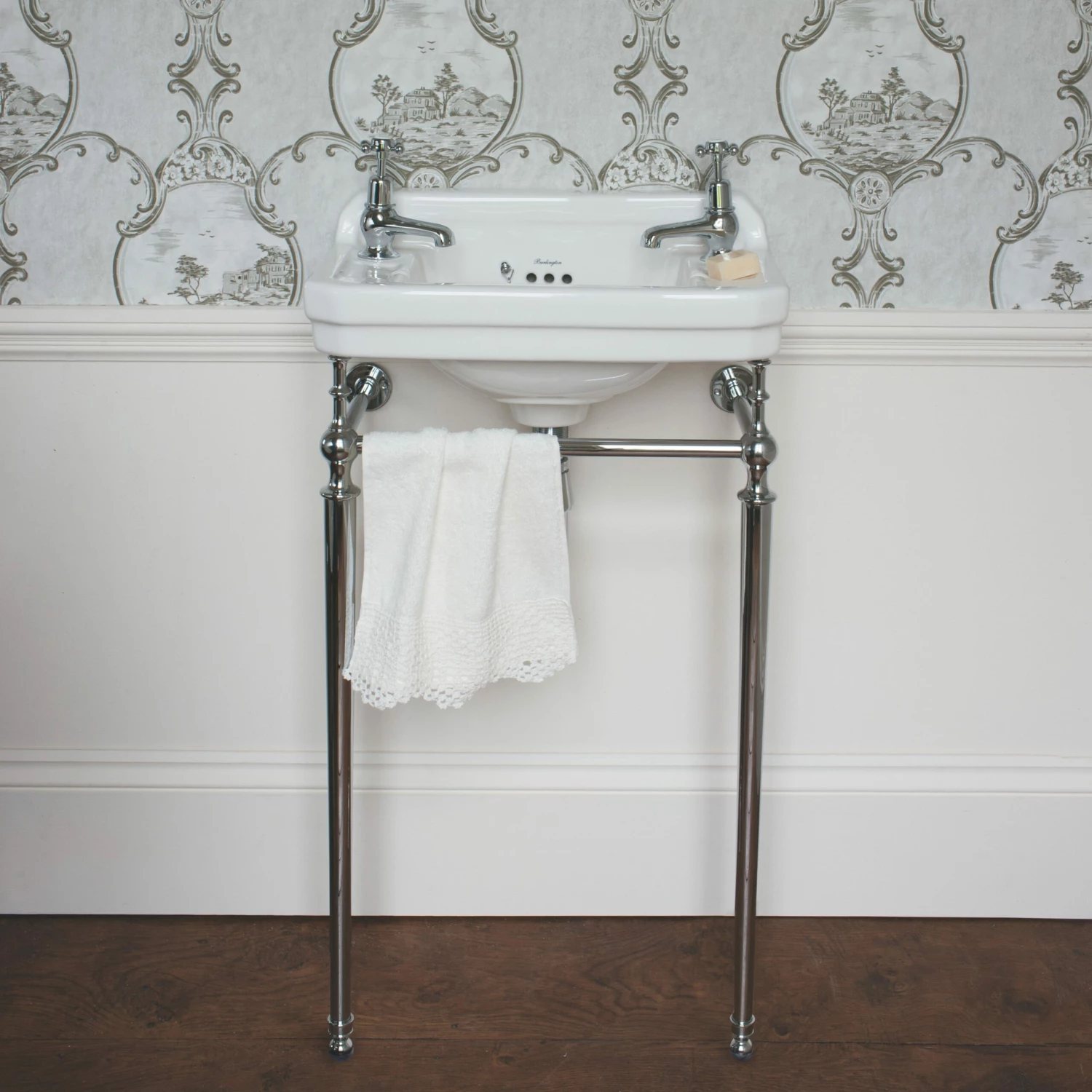 Burlington Edwardian Rectangular Basin With Chrome Wash Stand 510mm Wide 2 Tap Hole 5 Burlington Edwardian Rectangular Basin With Chrome Wash Stand 510mm Wide 2 Tap Hole - Image 3