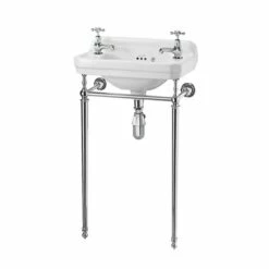 Burlington Edwardian Rectangular Basin With Chrome Wash Stand 510mm Wide 2 Tap Hole