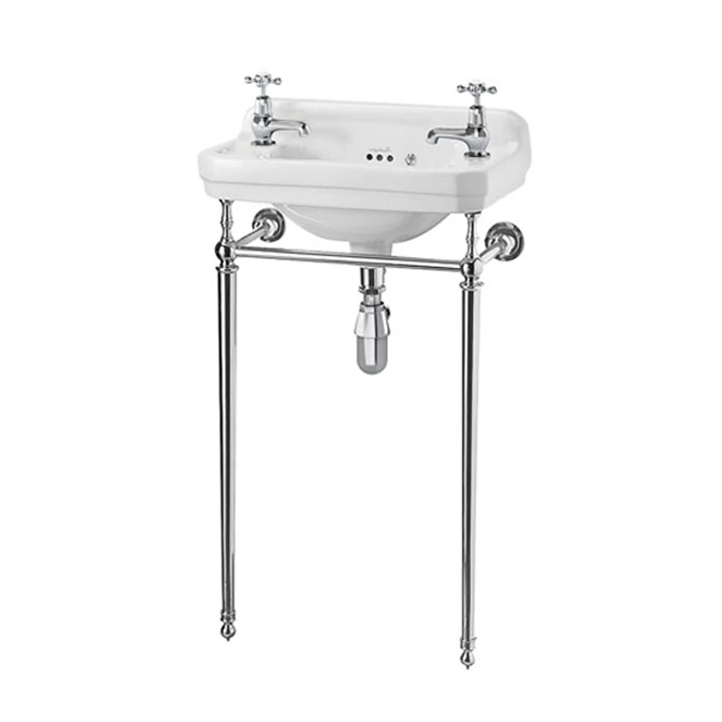 Burlington Edwardian Rectangular Basin With Chrome Wash Stand 510mm Wide 2 Tap Hole 3 Burlington Edwardian Rectangular Basin With Chrome Wash Stand 510mm Wide 2 Tap Hole