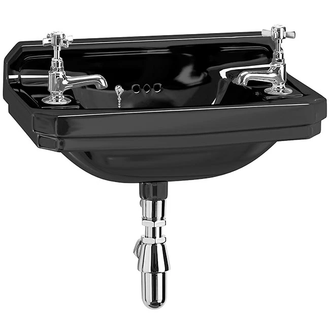 Burlington Edwardian Rectangular Wall Hung Basin 510mm Wide 2 TH - Jet Black 4 Burlington Edwardian Rectangular Wall Hung Basin 510mm Wide 2 TH - Jet Black - Image 2