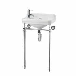 Burlington Edwardian Rectangular Basin With Chrome Wash Stand 515mm Wide LH Tap Hole