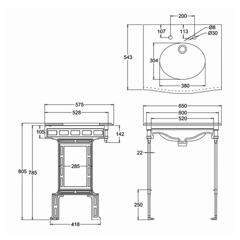 Burlington Georgian Marble Basin With Black Wash Stand 650mm Wide 1 Tap Hole 3 Burlington Georgian Marble Basin With Black Wash Stand 650mm Wide 1 Tap Hole