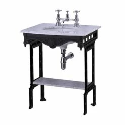 Burlington Georgian Marble Basin With Black Wash Stand And Shelf 650mm Wide 1 Tap Hole