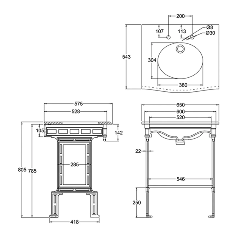 Burlington Georgian Marble Basin With Black Wash Stand And Shelf 650mm Wide 1 Tap Hole 4 Burlington Georgian Marble Basin With Black Wash Stand And Shelf 650mm Wide 1 Tap Hole - Image 2