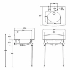 Burlington Georgian Marble Basin With Chrome Wash Stand 650mm Wide 1 Tap Hole