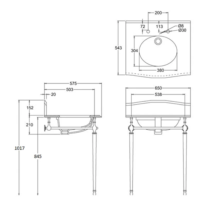 Burlington Georgian Marble Basin With Regal Chrome Wash Stand 650mm Wide 1 Tap Hole 4 Burlington Georgian Marble Basin With Regal Chrome Wash Stand 650mm Wide 1 Tap Hole - Image 2