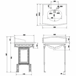 Burlington Georgian Marble Basin With Aluminium Wash Stand 650mm Wide 2 Tap Hole