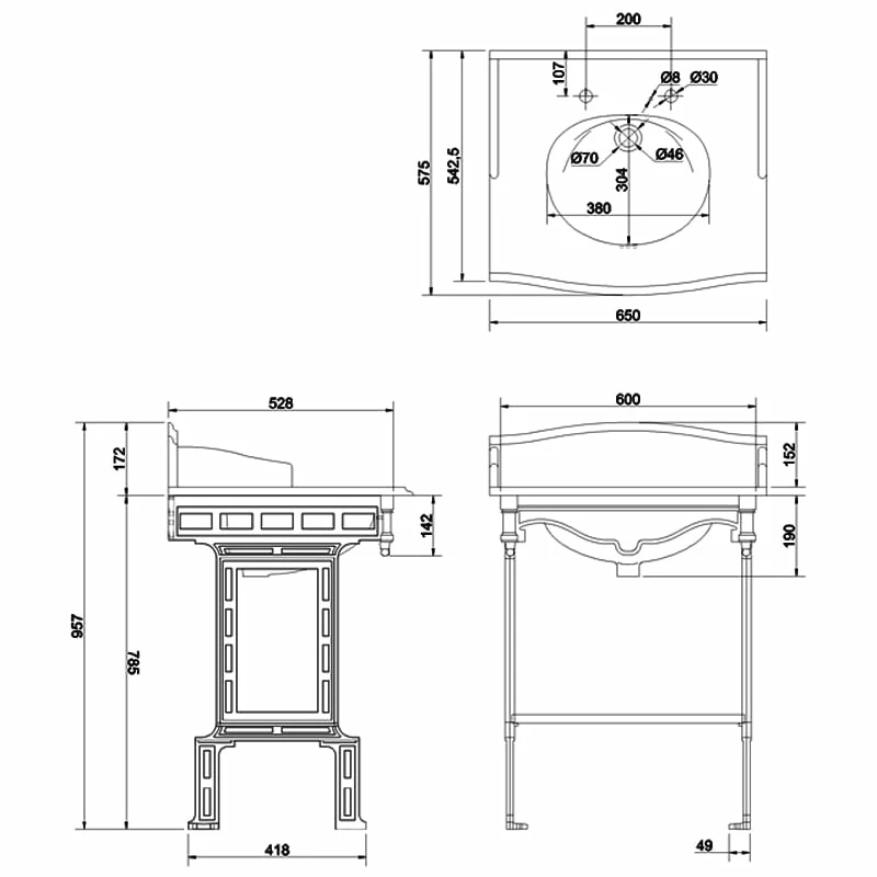 Burlington Georgian Marble Basin With Aluminium Wash Stand And Shelf 650mm Wide 1 Tap Hole 3 Burlington Georgian Marble Basin With Aluminium Wash Stand And Shelf 650mm Wide 1 Tap Hole