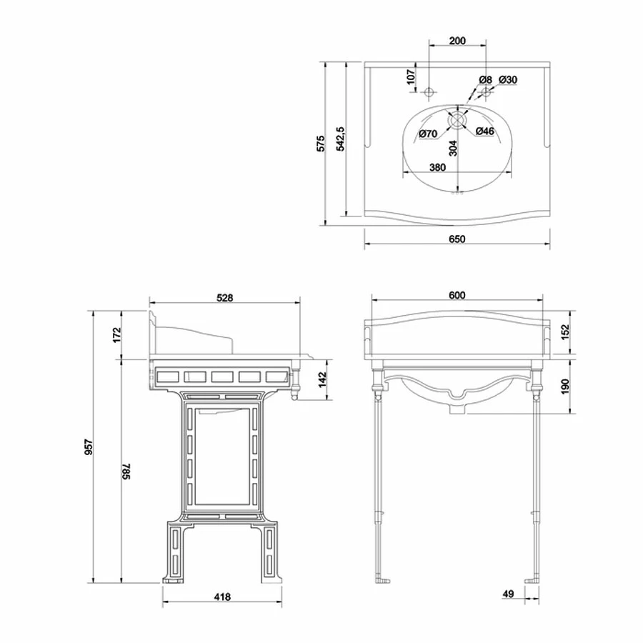 Burlington Georgian Marble Basin With White Wash Stand 650mm Wide 2 Tap Hole 4 Burlington Georgian Marble Basin With White Wash Stand 650mm Wide 2 Tap Hole - Image 2