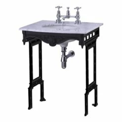 Burlington Georgian Marble Basin With Black Wash Stand 650mm Wide 2 Tap Hole -HEATANDPLUMB Sales burlington georgian basin g12th t48bla