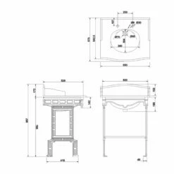 Burlington Georgian Marble Basin With Black Wash Stand And Shelf 650mm Wide 2 Tap Hole