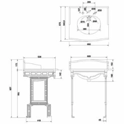 Burlington Georgian Marble Basin With Aluminium Wash Stand 650mm Wide 3 Tap Hole