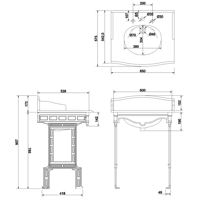 Burlington Georgian Marble Basin With Aluminium Wash Stand 650mm Wide 3 Tap Hole 3 Burlington Georgian Marble Basin With Aluminium Wash Stand 650mm Wide 3 Tap Hole