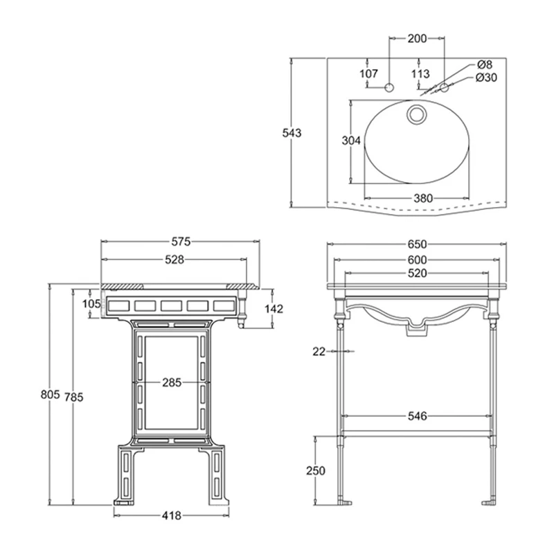 Burlington Georgian Marble Basin With Black Wash Stand And Shelf 650mm Wide 3 Tap Hole 3 Burlington Georgian Marble Basin With Black Wash Stand And Shelf 650mm Wide 3 Tap Hole