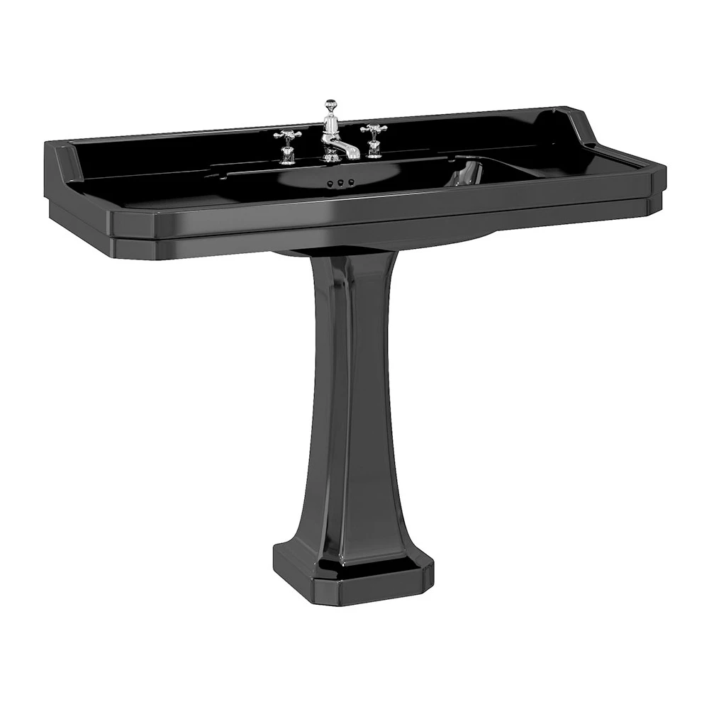 Burlington Edwardian Basin With Full Pedestal 1200mm Wide 3 TH - Jet Black 3 Burlington Edwardian Basin With Full Pedestal 1200mm Wide 3 TH - Jet Black
