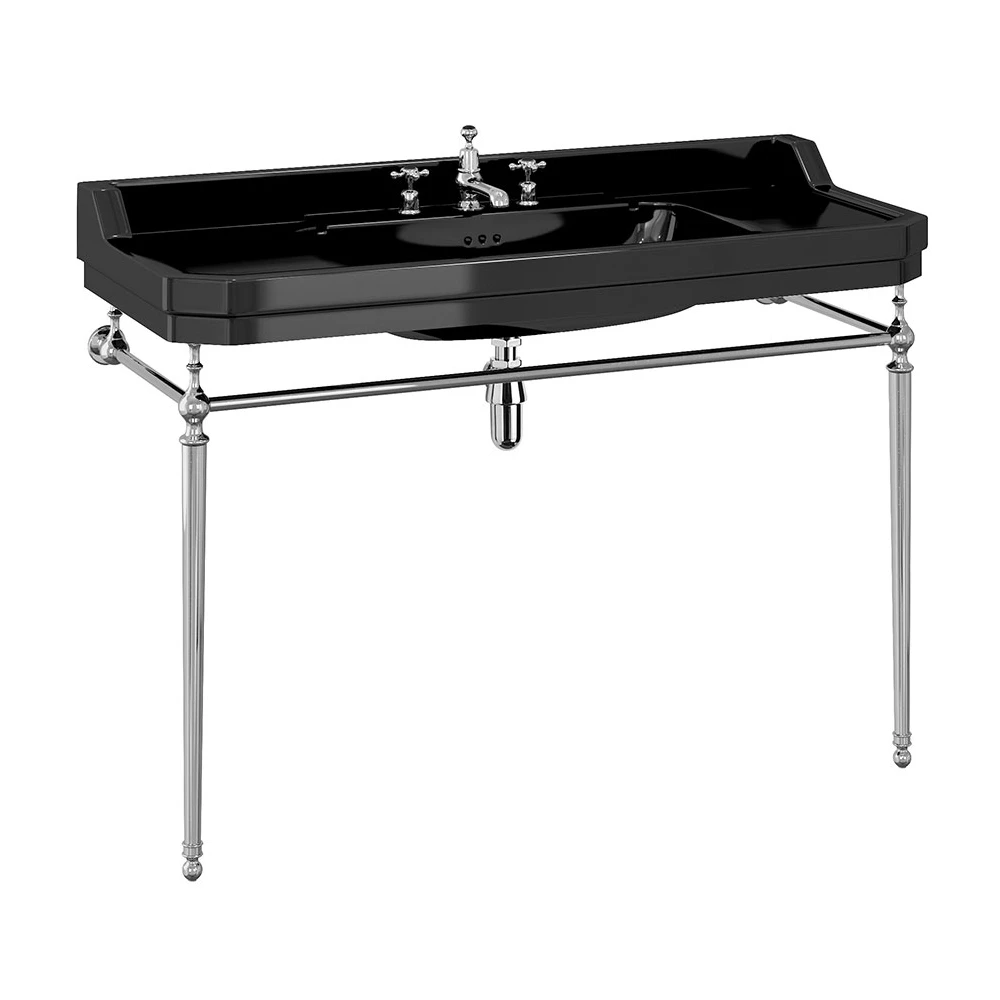 Burlington Edwardian Basin With Chrome Wash Stand 1200mm Wide 3TH - Jet Black 3 Burlington Edwardian Basin With Chrome Wash Stand 1200mm Wide 3TH - Jet Black