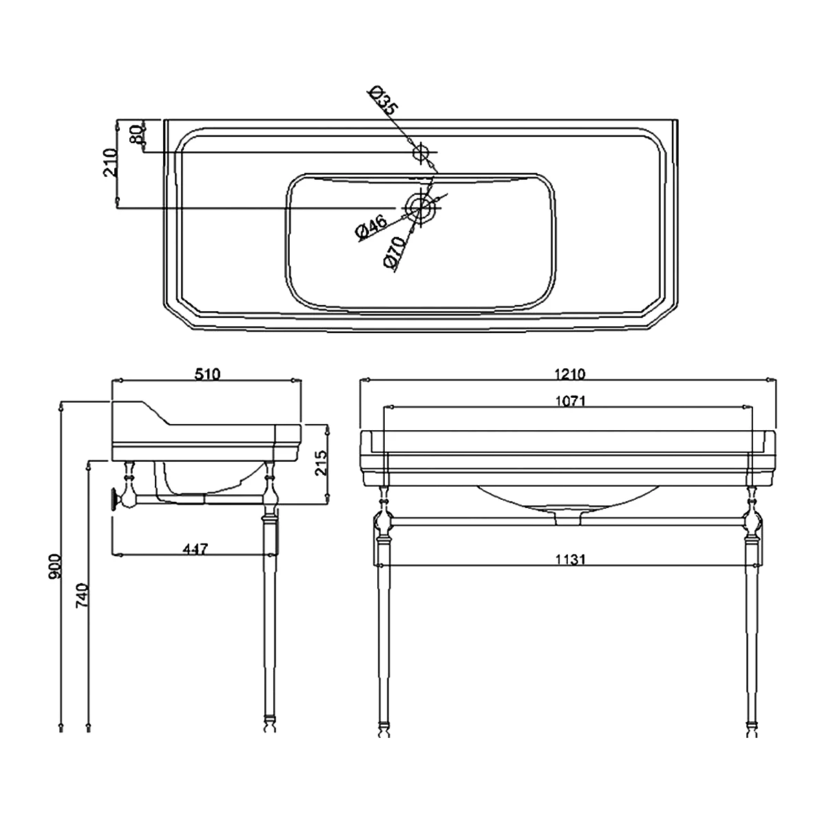 Burlington Edwardian Basin With Wash Stand 1200mm Wide 1 TH - Medici Ivory 4 Burlington Edwardian Basin With Wash Stand 1200mm Wide 1 TH - Medici Ivory - Image 2