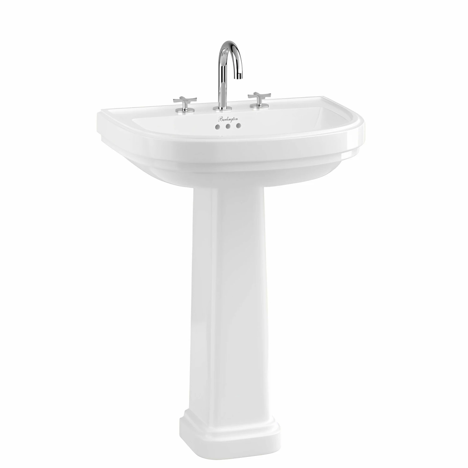 Burlington Riviera Curved Basin With Full Pedestal 650mm Wide - 3 Tap Hole 3 Burlington Riviera Curved Basin With Full Pedestal 650mm Wide - 3 Tap Hole