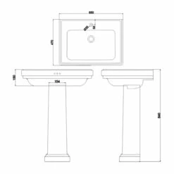 Burlington Riviera Basin With Full Pedestal 650mm Wide - 1 Tap Hole